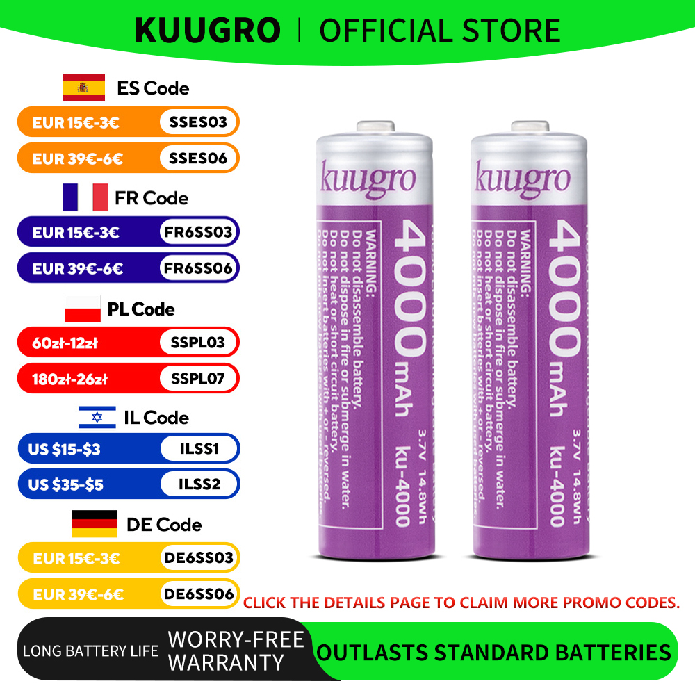Vape Battery 18650 - Kuugro 18650 4000mAh Pointed Head Battery