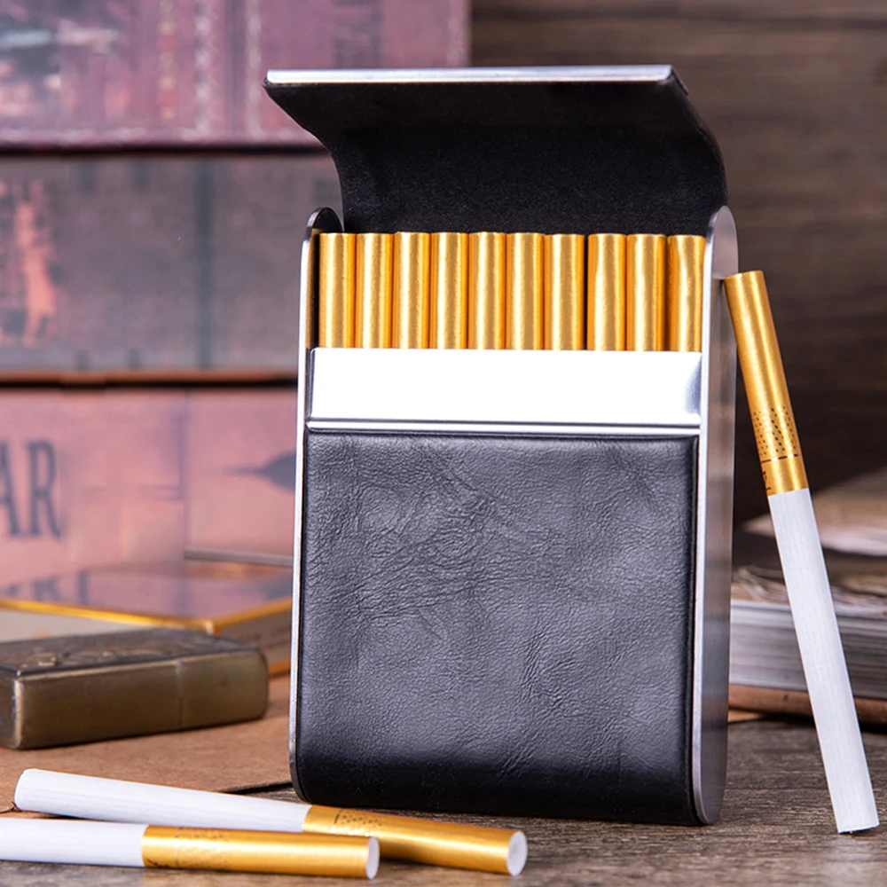 Smoking & Vaping Accessories - Leather Metal Cigarette Case, 20pcs Capacity