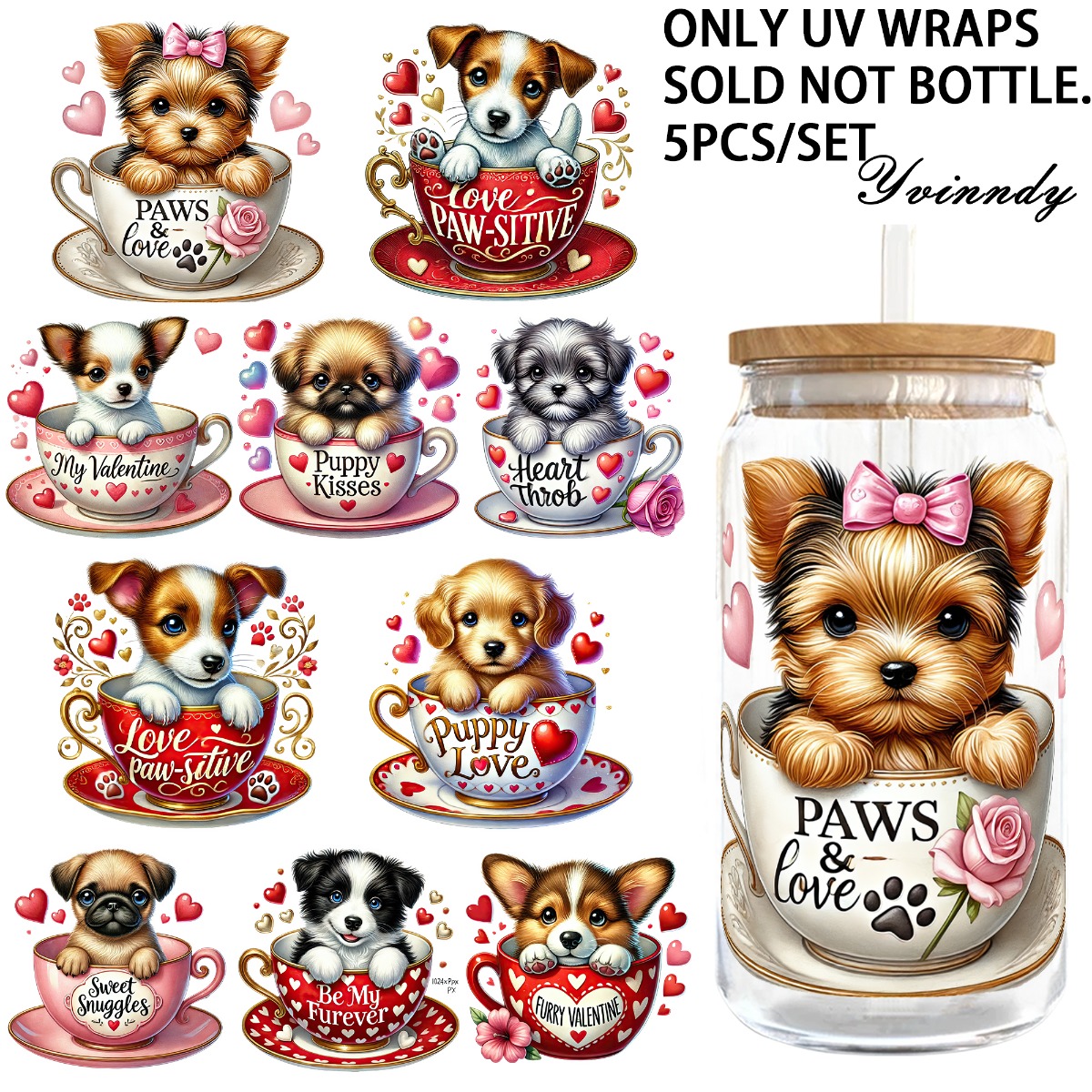 5Pcs/Set Valentines Puppy 16OZ - Rdta Tank Glass avis et prix