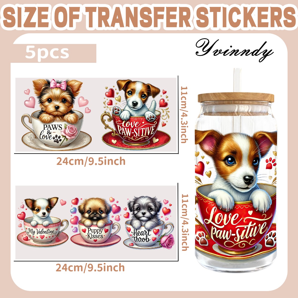 5Pcs/Set Valentines Puppy 16OZ - Rdta Tank Glass avis et prix