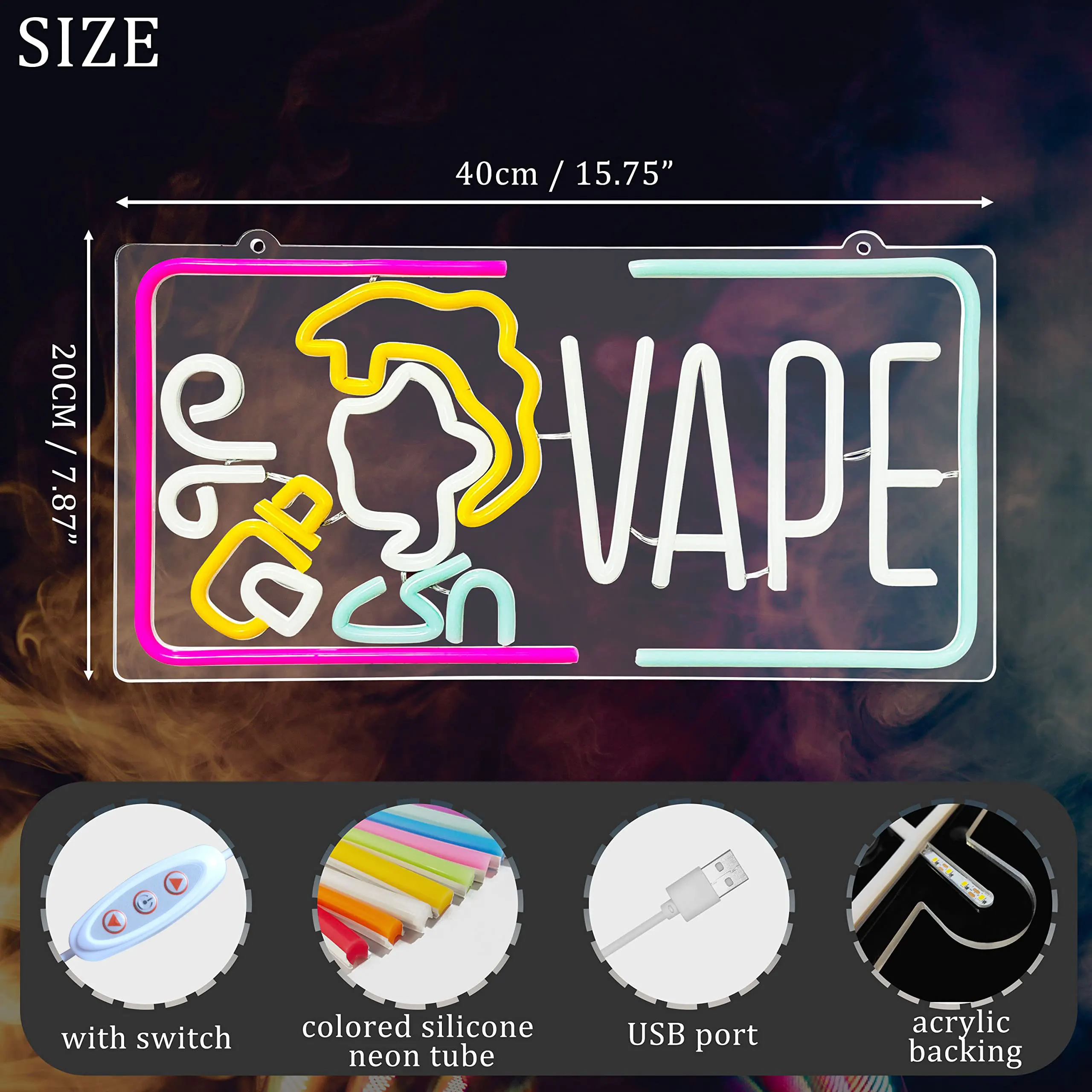 Vape Neon Sign Dimmable Smoke  - Vaping Shop avis et prix